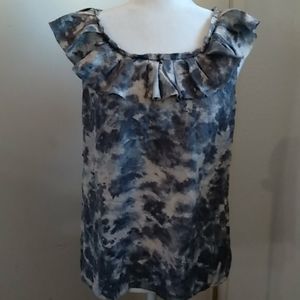 Banana Republic gray and tan ruffled blouse sz S